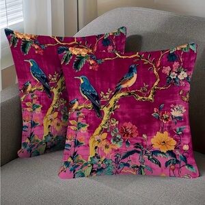 NWT Set of Two (2) Bird Floral Pillow Covers 18x18 Vintage Cottagecore Zipper